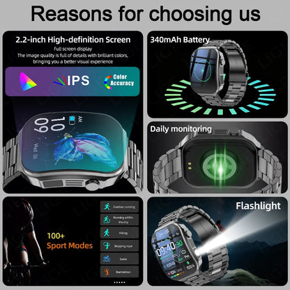 LIGE Nowy smartwatch z zakrzywionym ekranem 3D o przekątnej 2,2 cala z podświetleniem LED, termometrem, monitorem zdrowia, połączeniami BT i funkcjami sportowo-fitnessowymi