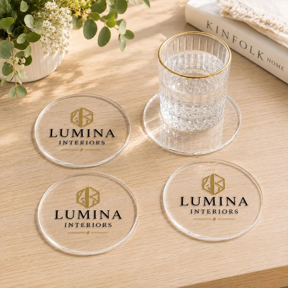 Custom Logo Clear Acrylic Round Coaster, Full Color Printed Business Drink Coaster