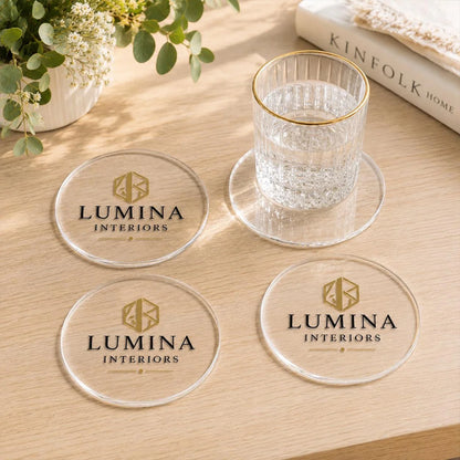 Custom Logo Clear Acrylic Round Coaster, Full Color Printed Business Drink Coaster
