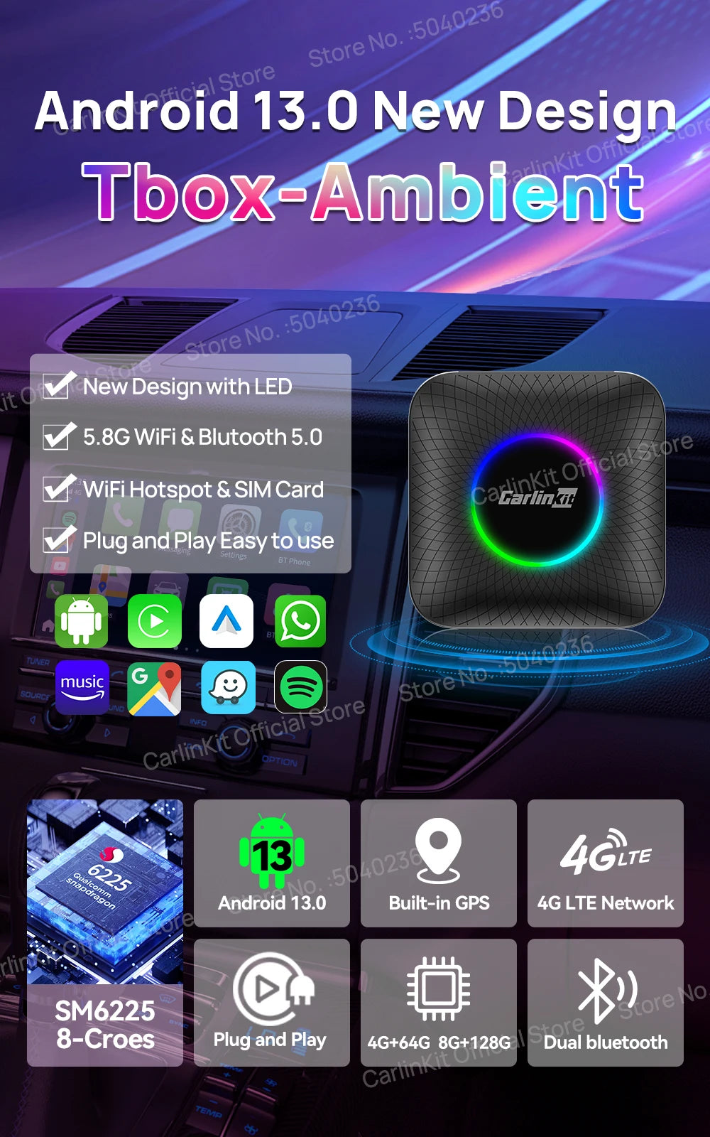 CarlinKit CarPlay Ai Box Android 13 SM6225 8 Cores 64GB 128GB Car Smart Streaming Box Wireless CarPlay Android Auto For Netflix