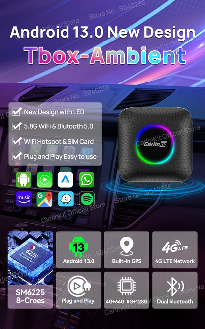 CarlinKit CarPlay Ai Box Android 13 SM6225 8 Cores 64GB 128GB Car Smart Streaming Box Wireless CarPlay Android Auto For Netflix