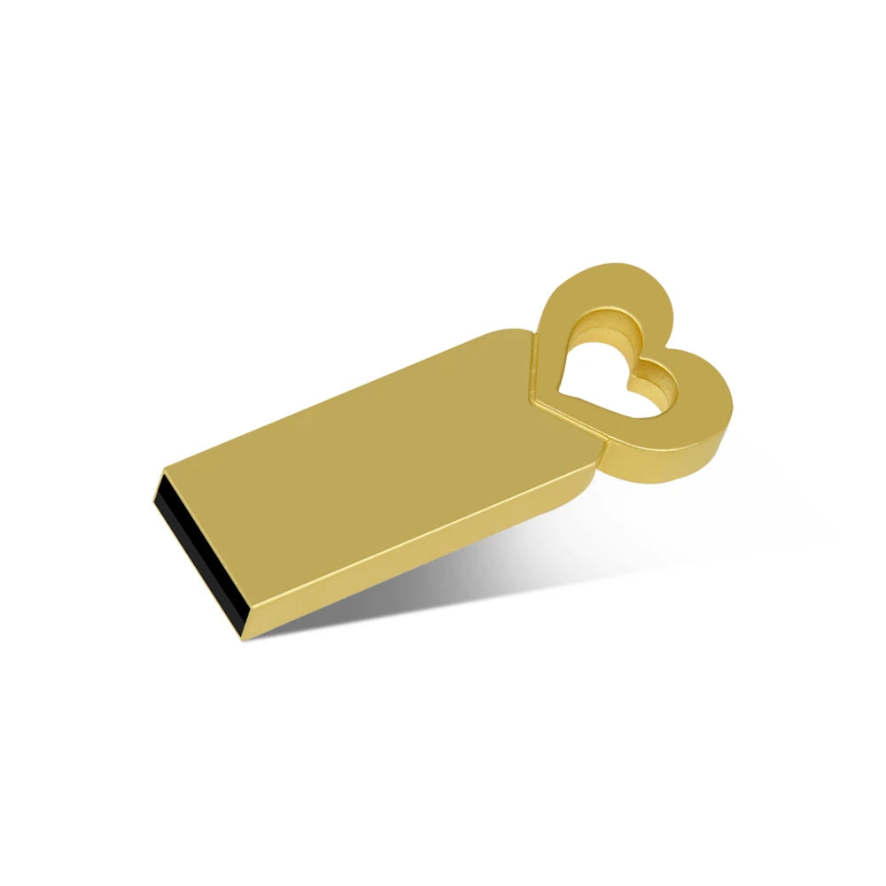 High Speed USB Flash Drives 64GB Cute Heart Pen Drive 32GB Rose Gloden Memory Stick Real Capacity Pendrive Creative gift