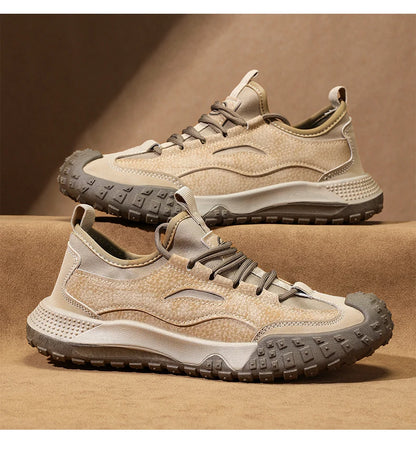 Men's Beige Breathable Sports Board Shoes Autumn 2026 Fashionable Versatile Thick Sole Canvas Lace-Up Casual Running Shoes