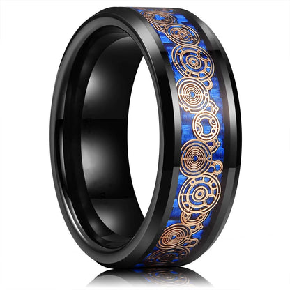 30 Colors Fashion 8MM Men Stainless Steel Celtic Dragon Rings Inlay Carbon Fiber Rings For Men Women Wedding Party Jewelry Gifts