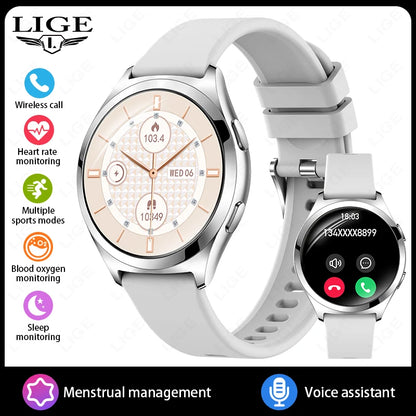LIGE Luxury Smart Watch For Woman 1.27" Bluetooth Call Custom Dial Women's Bracelet Sports Health Monitor Smartwatch Ladies Gift