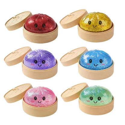 Glitter Dumpling Squishy ULTRA RARE Gold Glitter Hidden Edition Dumplings Sensory Steamer Soft TPR Dough Ball for Stress Relief
