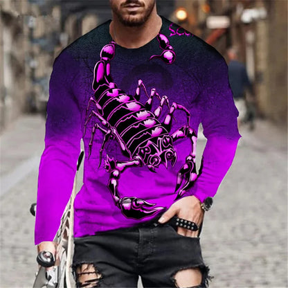 Scorpion 3D Print Long Sleeve Round-Neck Fashion Animal Pattern Men's T-Shirts Streetwear Pullovers Tops Loose Casual Man Tees