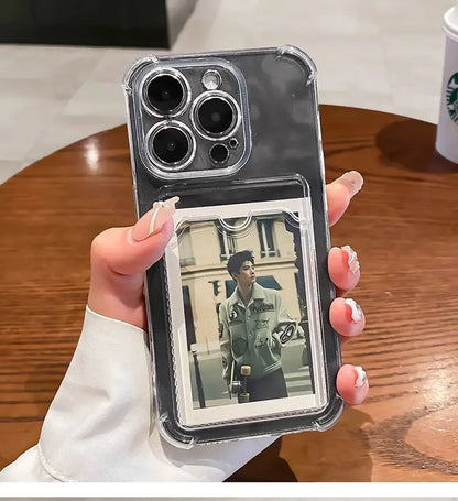 Przezroczyste Etui Portfelowe na Karty do iPhone 16 15 14 13 12 11 Pro Max Mini X XR 7 8 Plus Przezroczysta Odporna na Wstrząsy Miękka Obudowa