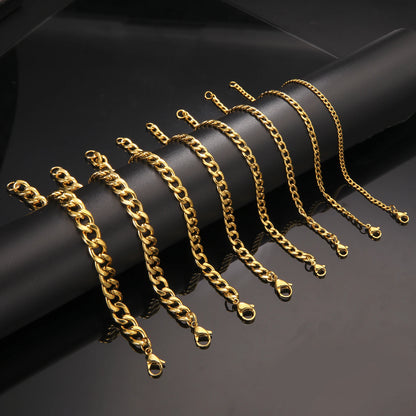 Punk Cuban Chain 3-10mm Wide Minimalist Bracelet Men Women Stainless Steel Gold Color Basic Hip Hop Figaro Chain Jewelry Gift