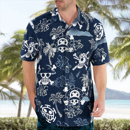 One Piece Jolly Roger Aloha Pattern Button Up Hawaiian Shirt Summer Leisure Men's T-Shirt Children's Clothing Tee Y2k Woman