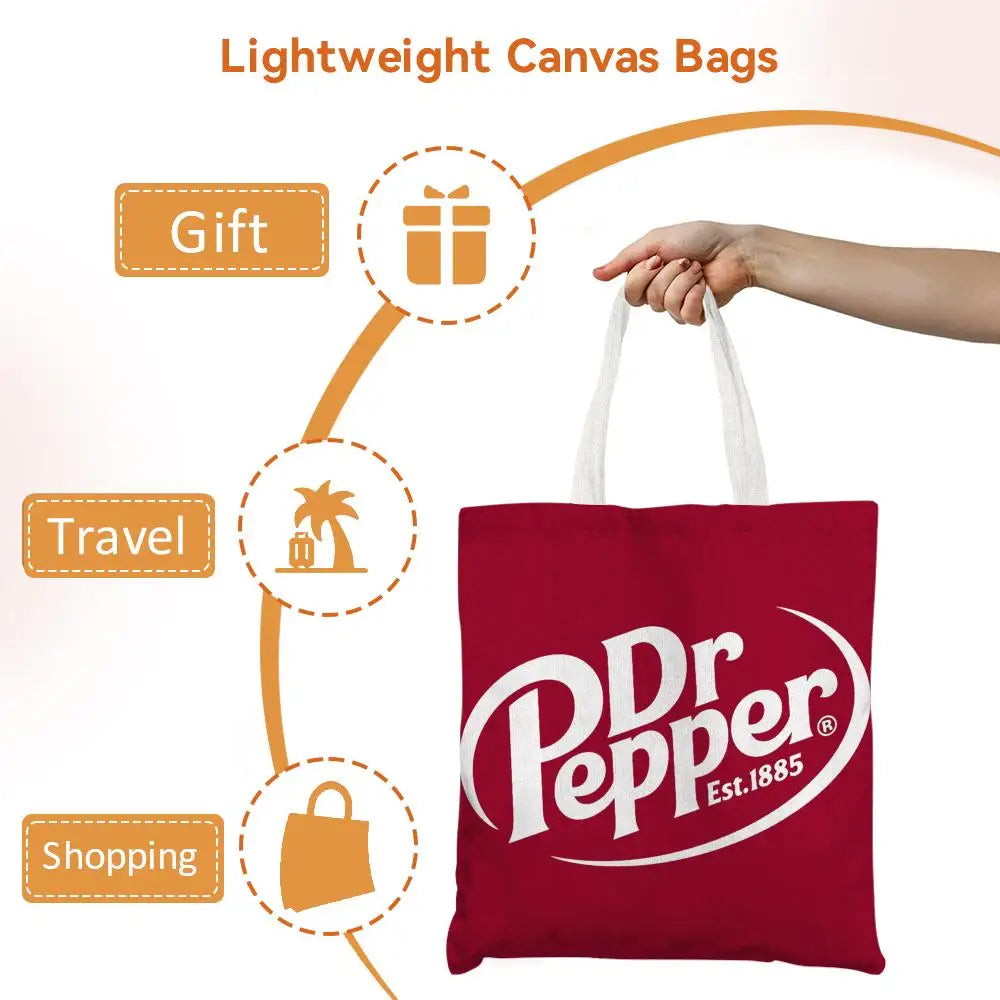 Classic Red Drink D-Dr P-PePper Storage Bags Canvas Double-Sided Print Fashion Shoulder Tote Shopping Bag Gift Eco Handbags