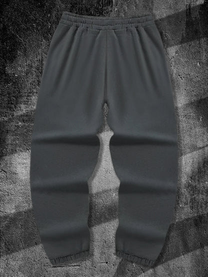 Men's Aesthetic Dark Gothic Letter Art Print Sweatpants Elastic Waist Joggers Cozy Goth Daily Street Fashion Bottoms