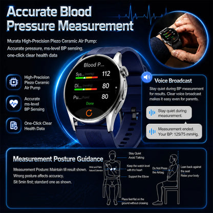 2026 New Nursing Grade Air Pump Airbag Smart watch Cuff Blood Pressure Detection ECG+PPG Multi Health Monitoring Smart Watches