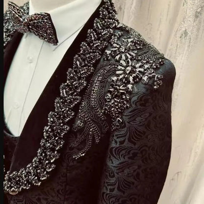 Double Breasted 2 Pieces Wedding Attire Slim Fit Separates Mix Match Luxury Beaded Lapel Suits for Men Stage Formal Groom Tuxedo