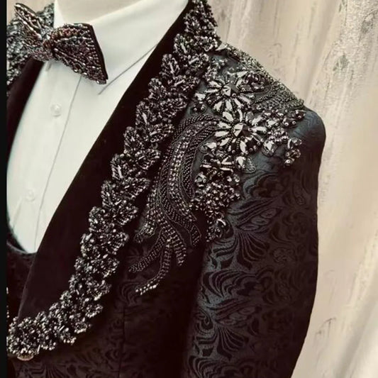 Double Breasted 2 Pieces Wedding Attire Slim Fit Separates Mix Match Luxury Beaded Lapel Suits for Men Stage Formal Groom Tuxedo