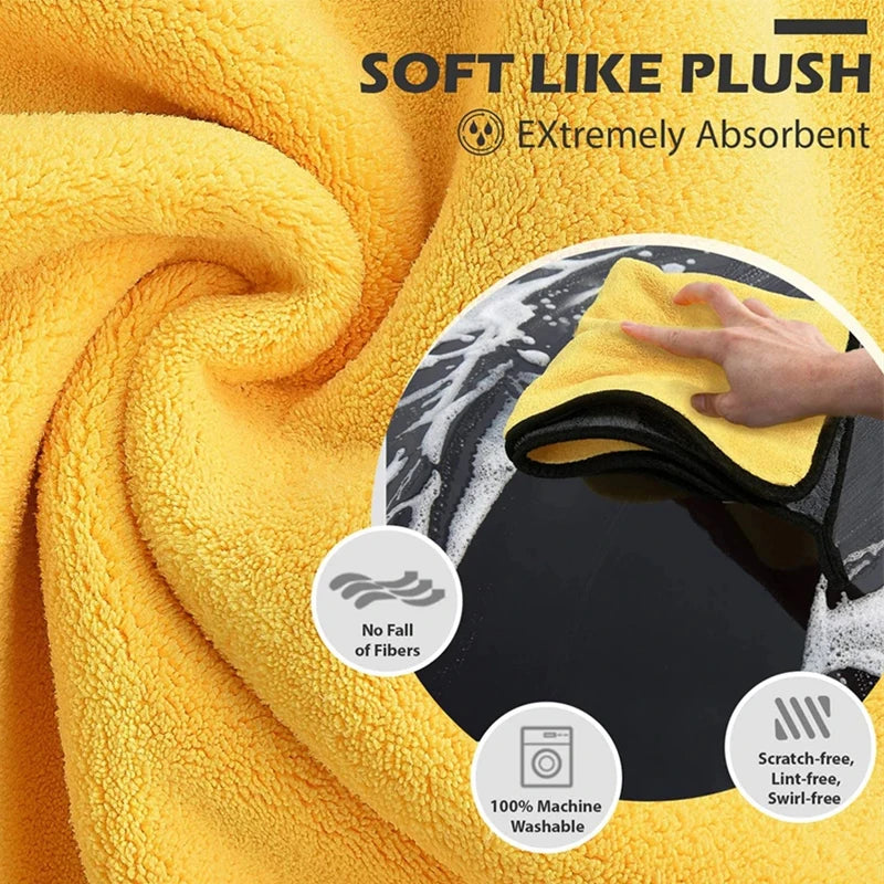 1/2/6pcs Microfiber Cleaning Towel Thicken Soft Drying Cloth Car Body Washing Towels Double Layer Clean Rags Car Accessories