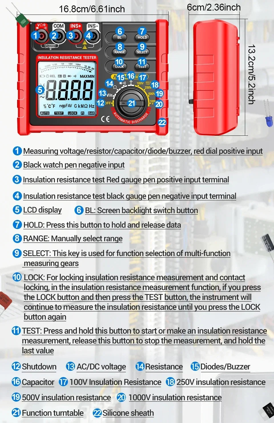ANENG MH15 Digital Megohmmeter 1000V High Voltage Insulation Test 2000MΩ High Resistance Measurement Electrical Testing Artifact