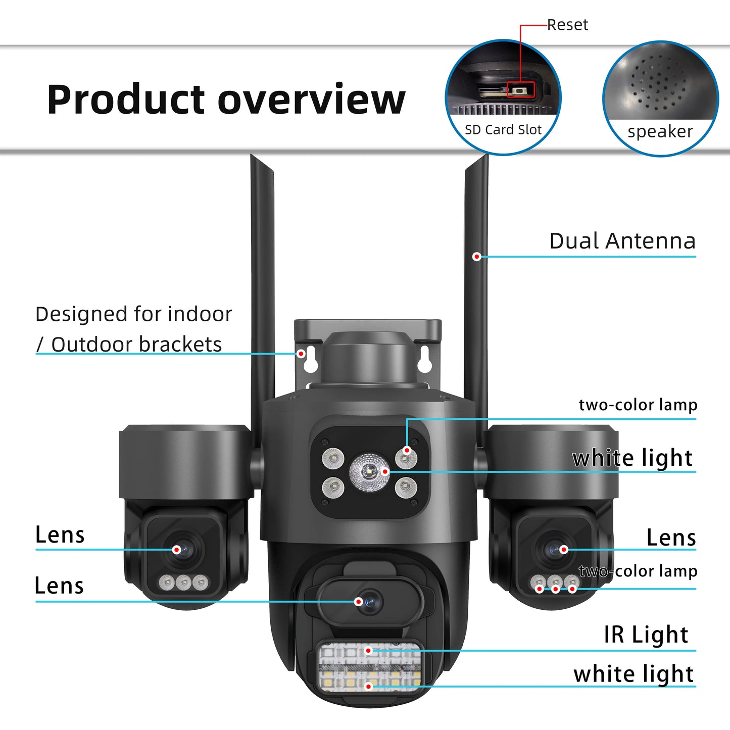 15MP ICSEE Protocol Security Camera 3-HD Screens Auto Tracking Color Night Vision 2-Way Audio Outdoor WiFi CCTV Cam