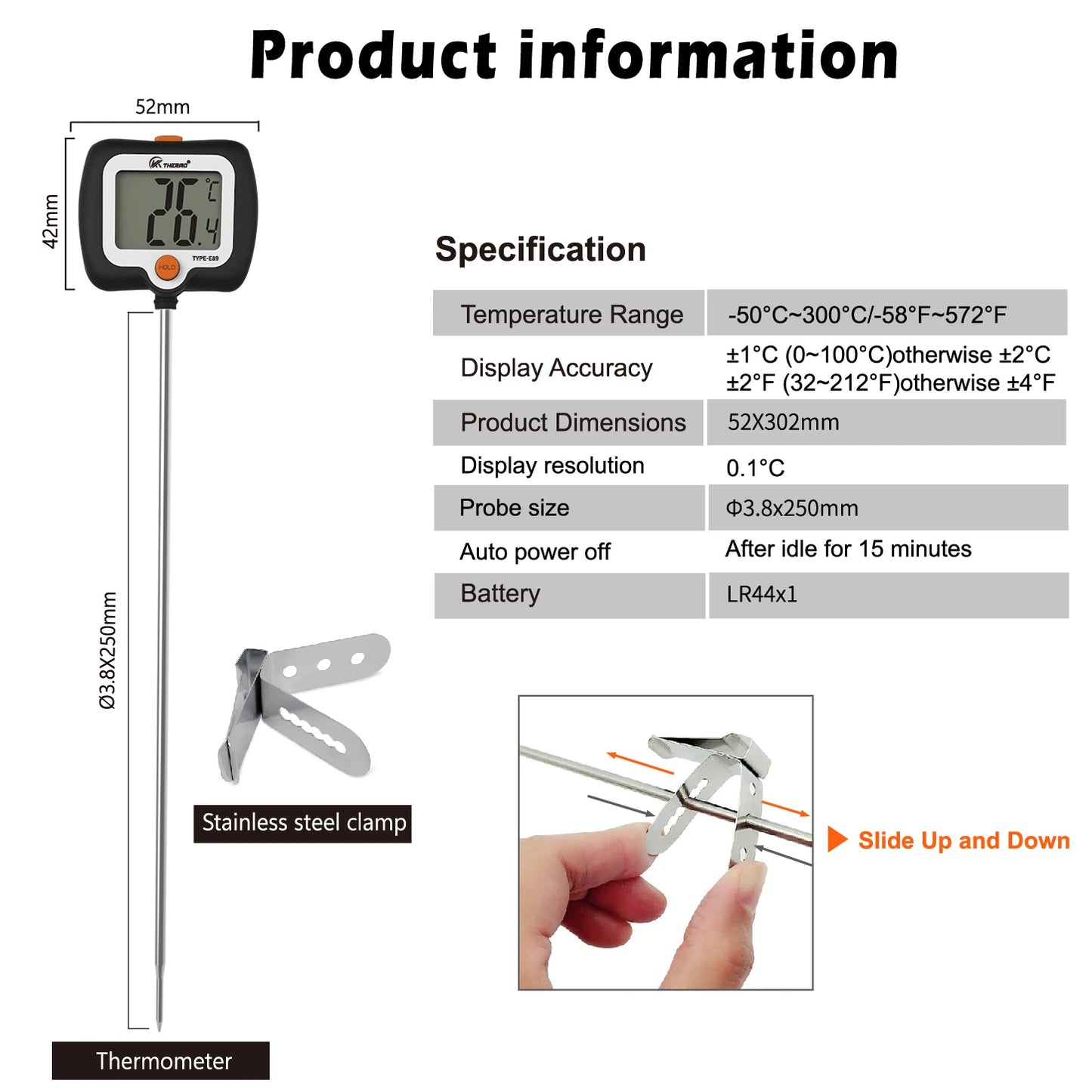 Digital Candy Thermometer with Stainless Steel Probe & Clamp for Sugar Cooking, Syrup Making, Deep Frying – Accurate ±1°F