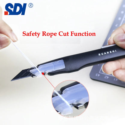 SDI 9mm Anti-Shaking Utility Knife 30-Degree Angle Sharp Black Steel Blades Box Cutter Auto Lock Professional Craft DIY Opener