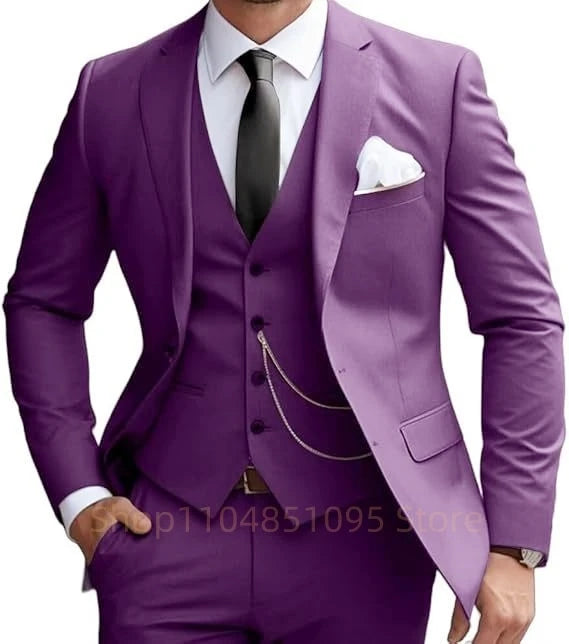 Elegant Mint Green 3 Piece Men's Suit Groom Tuxedos Business Suits Slim Fit Notch Lapel Blazer Vest Pants for Wedding Party Prom