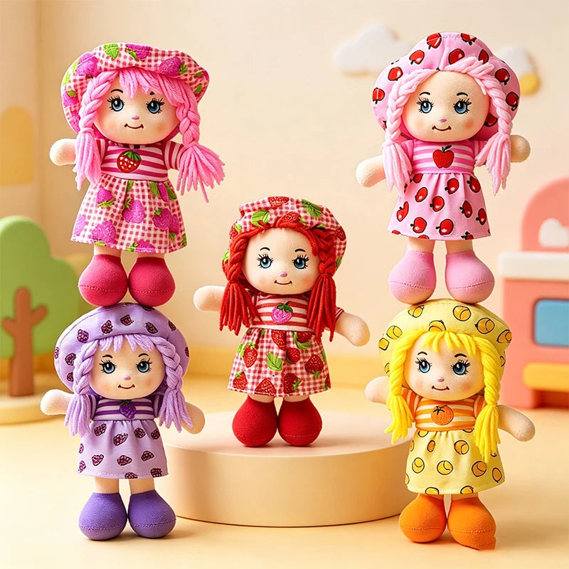 Cute 25cm Rag Dolls with Hat Cartoon Soft Kawaii Fruit Skirt Hat Girls Stuffed Plush Sleeping Toy Birthday Christmas Gifts