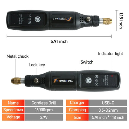 Mini Lithium Electric Drill 3.7V Cordless Rotary Tool for Engraving, Sanding, Polishing, Carving, Cutting, DIY Crafts