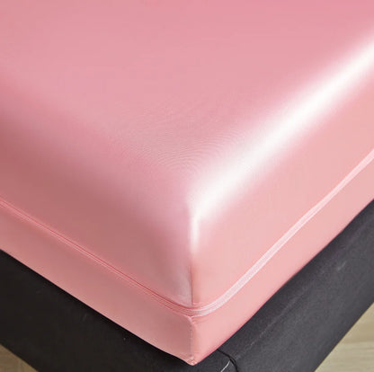 6-Sided Zipper Mattress Encasement Luxury Cooling Satin Dustproof Mattress Protector, Full All Around Deep Pocket Mattress Cover