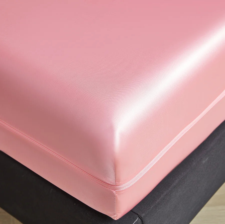 6-Sided Zipper Mattress Encasement Luxury Cooling Satin Dustproof Mattress Protector, Full All Around Deep Pocket Mattress Cover