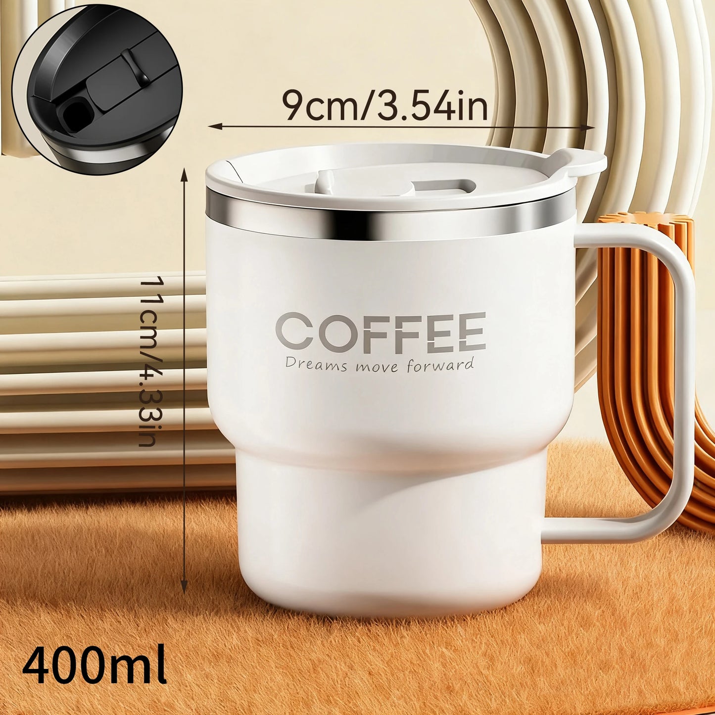 WORTHBUY Coffee Mug With Lid&Handle 304 Stainless Steel Tea Milk Coffee Cup Double Wall Insulated Anti Scalding Drinking Cup