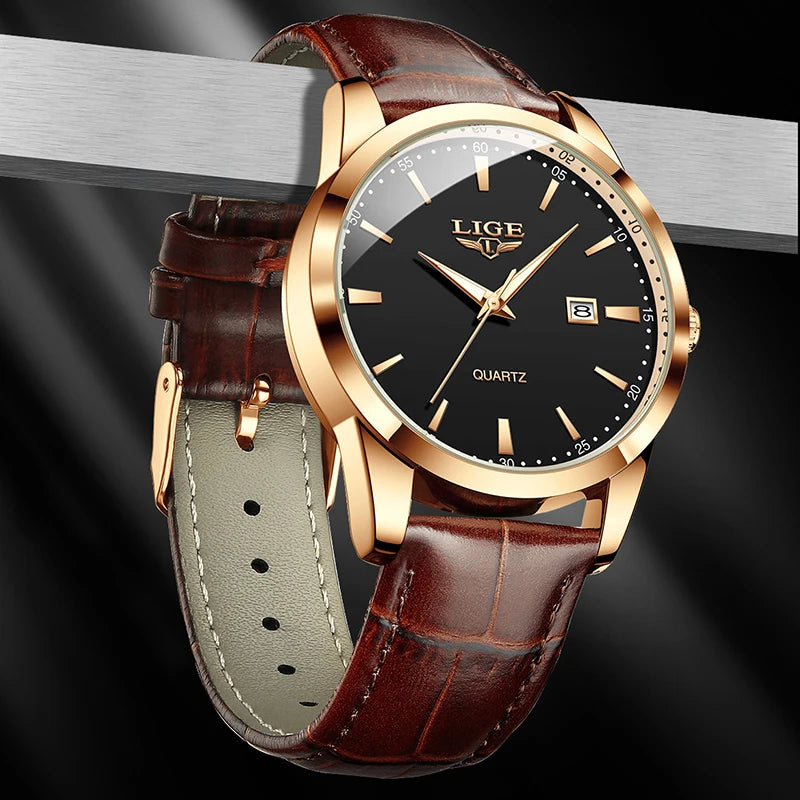 LIGE Military Watch For Men Fashion Business Watch Men Casual Leather Sport Waterproof Men's Quartz Wristwatches Reloj Hombre