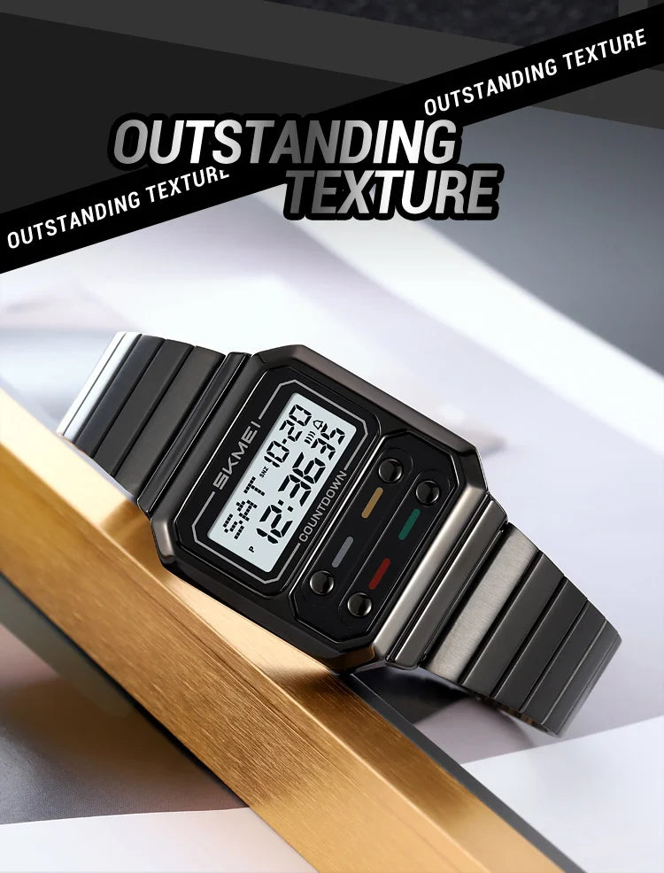 SKMEI 2448 Fashion Men Electronic Watch Vintage Business Luminous Calendar Waterproof Steel Strap Casual Digital Watches for Man