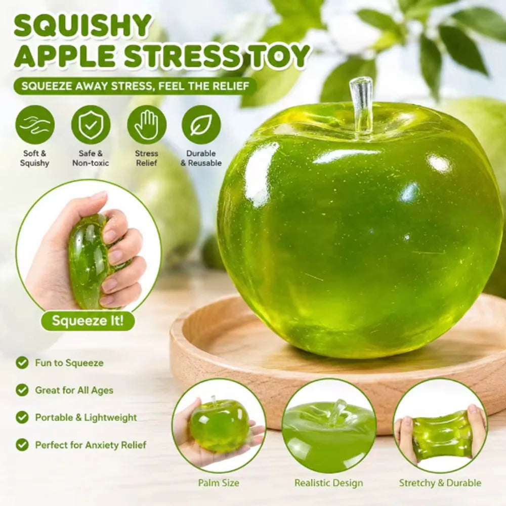 @Squishy Green Apple Stress Ball Soft Fidget Sensory Toy for ADHD Autism Slow Rebound Squeeze Toy for Adults Kids Christmas Gift
