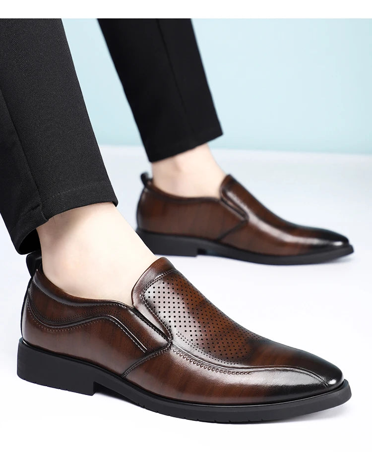 Men's Summer Breathable Comfortable Loafers British Business Formal Derby Shoes Hollow out Design Leather Shoes for Men-SJ2501-1