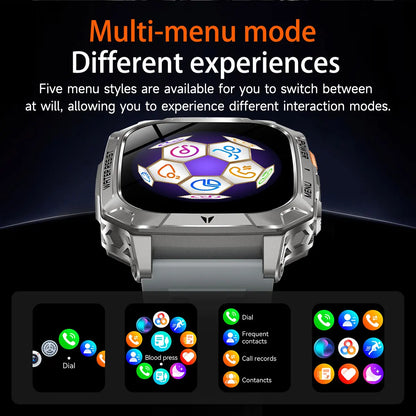 New Rugged Military Smart Watch Men 1400 mAh battery 2.01inch Bluetooth Call Health monitoring device LED flashlight Smart watch