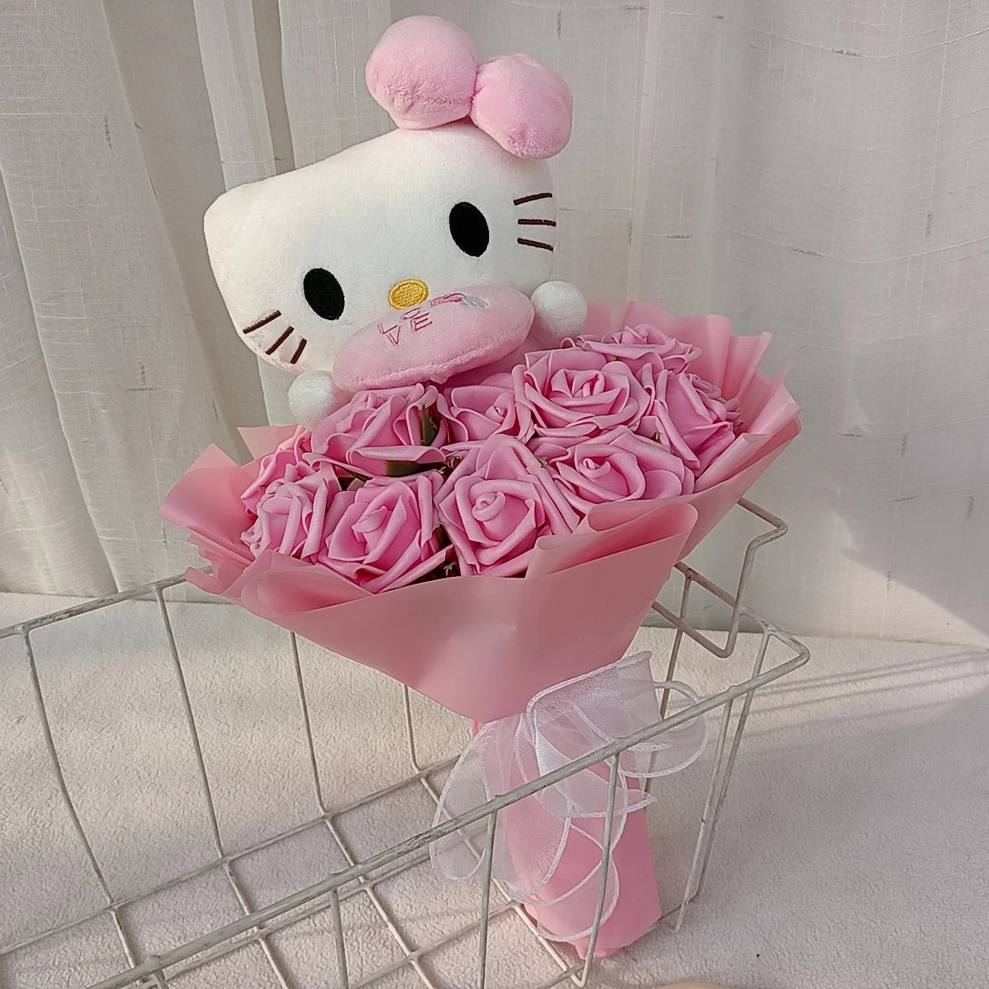 Anime Hello Kitty Cartoon Plush Bouquet Rose Flowers  Soft Plush Doll Home Wedding Decoration Christmas Valentine's Day Gift