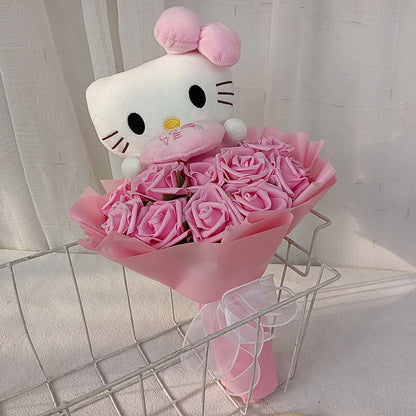 Anime Hello Kitty Cartoon Plush Bouquet Rose Flowers  Soft Plush Doll Home Wedding Decoration Christmas Valentine's Day Gift
