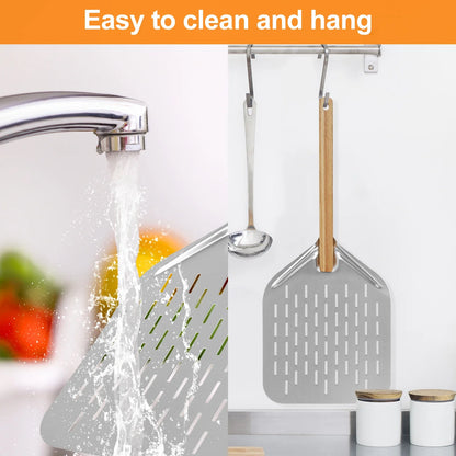 6.5/10/12inch Pizza Shovel Metal Non-Stick Pizza Peel with Wood Handle Cake Lifter Transfer Tray for Homemade Baking Pizza Bread