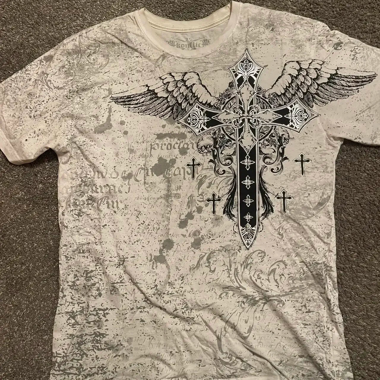 imited Stock Men's Harvester Skull T-Shirt Gothic Wings Cross Print  Vintage Streetwear Soft Breathable FabricL