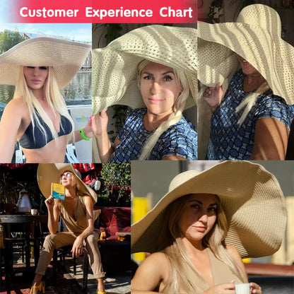 70cm Oversized  Wide Brim Sun Hat Travel  Large UV Protection Beach Straw Hats Women's Summer Floppy Foldable Chapeaux Wholesale