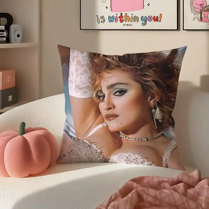 Iconic Pop American Singer M-Madonna Cushion Cover Pillowcase Short Plush Invisible zipper Room Sofa Cushion Cover