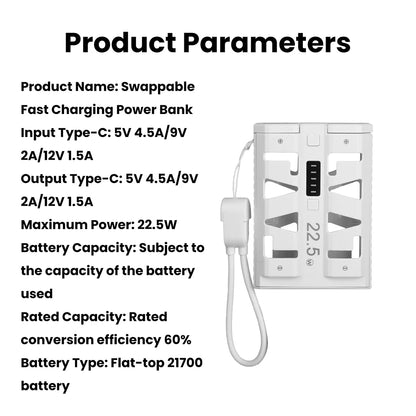 2x 21700 Power Bank Box DIY Kit 22.5W Fast Charging Dual Mode Battery Case One-Click Battery Swap Phone Charging Not Batteries