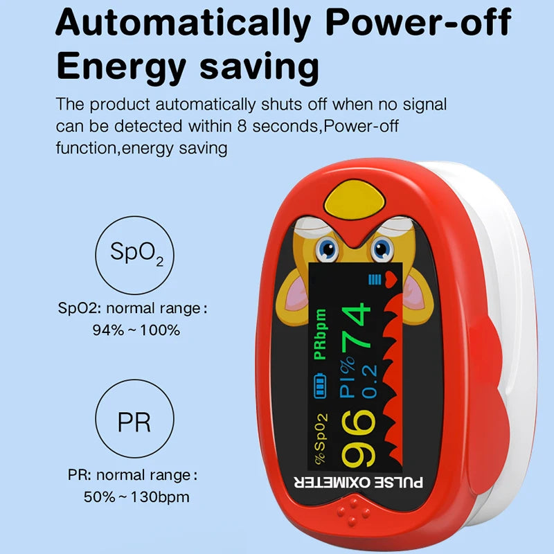 Rechargeable Child Finger Pulse Oximeter TFT Display Strap Lanyard Blood Oxygen Saturation Meter Children Kids Oximetro SPO2