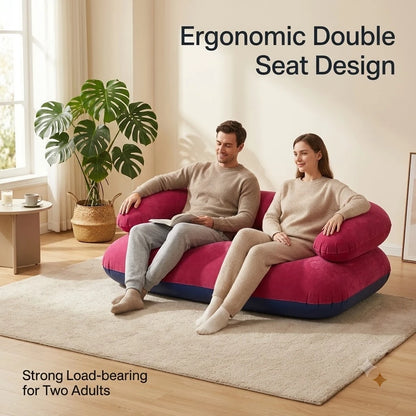 2 Person Inflatable Sofa Couch Portable Foldable Air Couch with Armrest Flocked Outdoor Camping Home Leisure Inflatable Lounge C