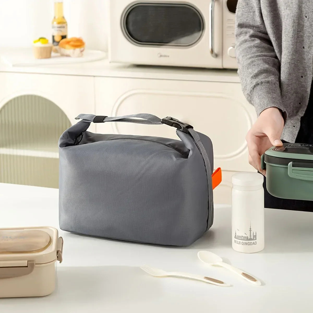 2026 Solid Color Storage Bag Japanese Large Capacity Lunch Bag Portable Thick Aluminum Foil Insulation Handheld Work Lunch Box