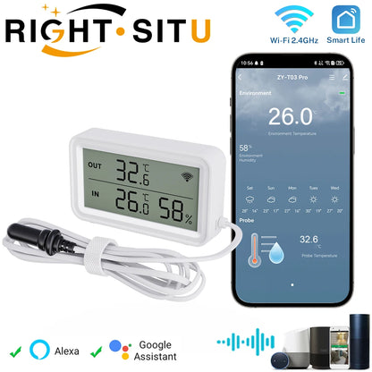 Tuya WiFi Zigbee Temperature Humidity Sensor With External Probe for Smart Home APP Remote Control Work with Yandex Alexa