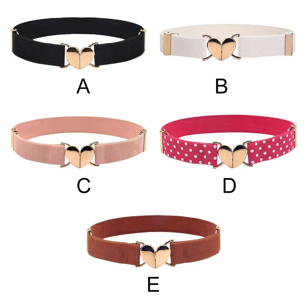 2022 Children Stretch Belts Girls Multicolor Adjustable Elastic Waist Belts with Heart Shape Buckle Waistband Accessories