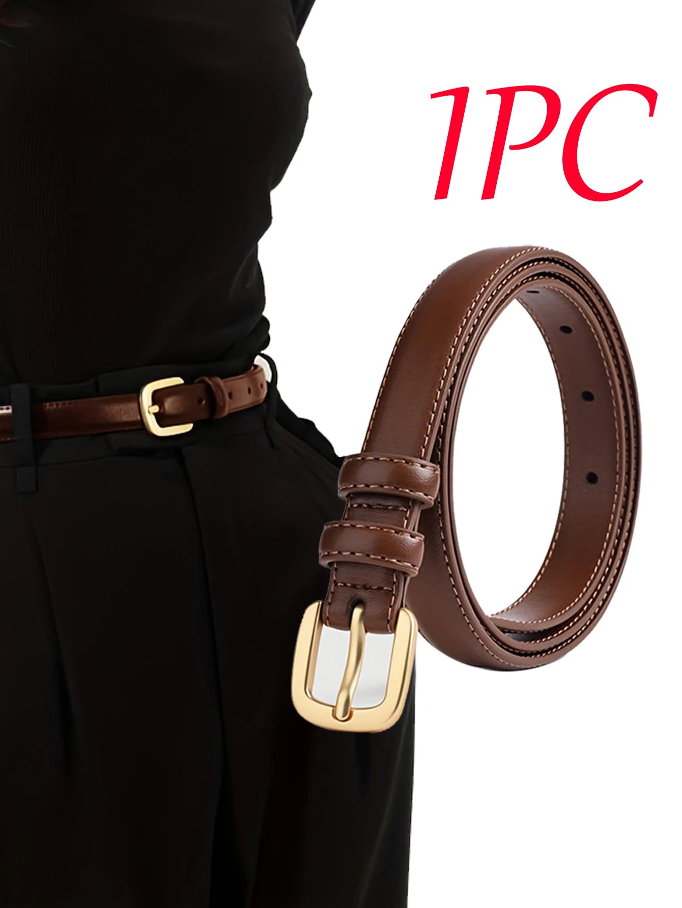 Women Gold Pin Buckle Jeans Black Belt Luxury Vintage Female Skinny Waistband