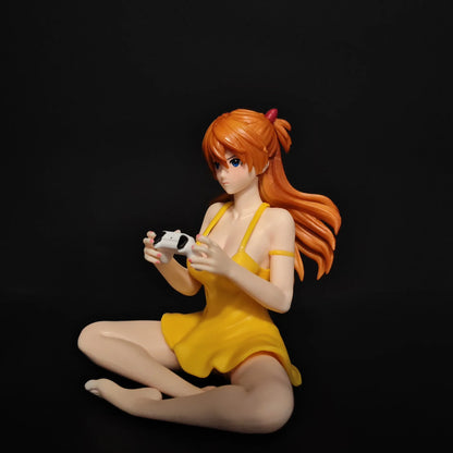 11cm Gaming Ver Figure EVA Kawaii Girl Yellow Dress Sitting Pose Anime Action Figurine Collectible Model Doll Birthday Gift