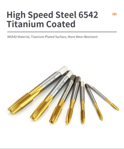 HSS Titanium Coating Screw Tap Drill Bit M2 M2.5 M3 M3.5 M4 M5 M6 M8 M10 M12 Metric Straight Flute Thread Tap Hand Tools
